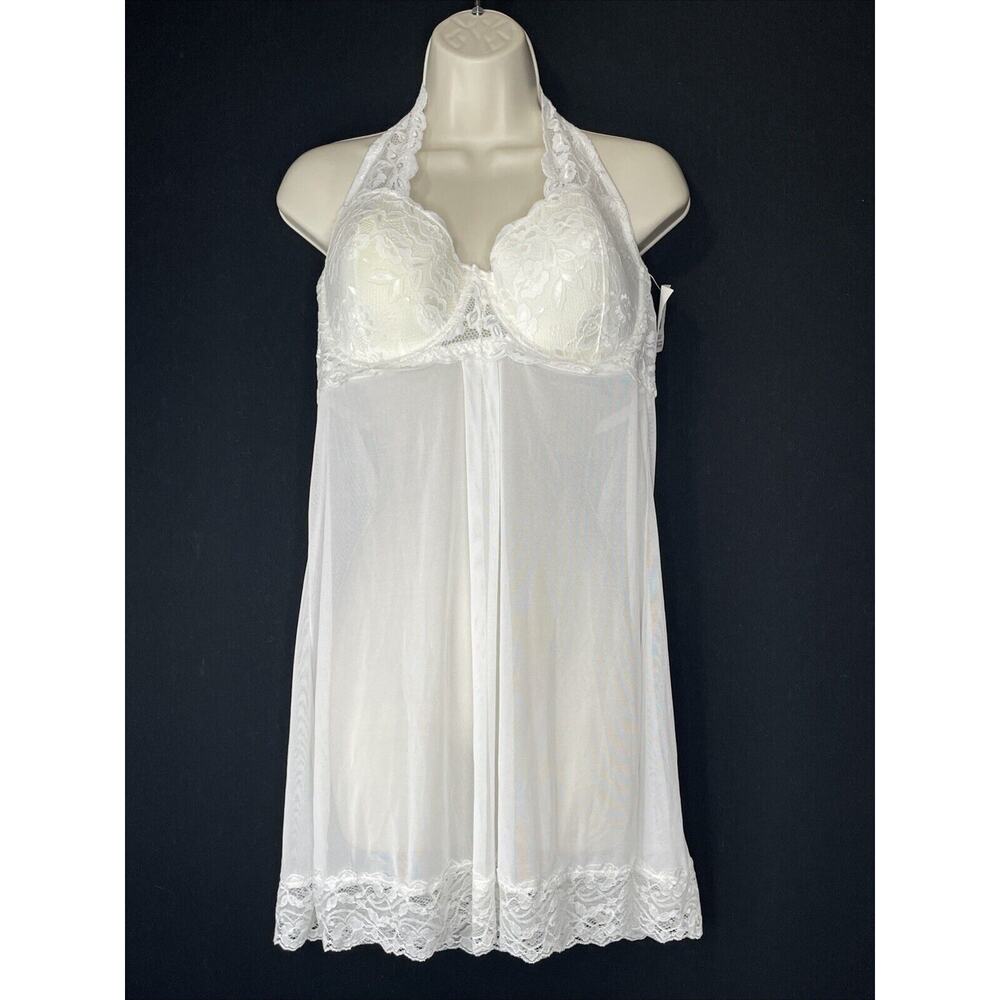 Cato Babydoll Halter Gown Top Cami Size 1X White Sheer Sexy Lingerie Boudoir NWT